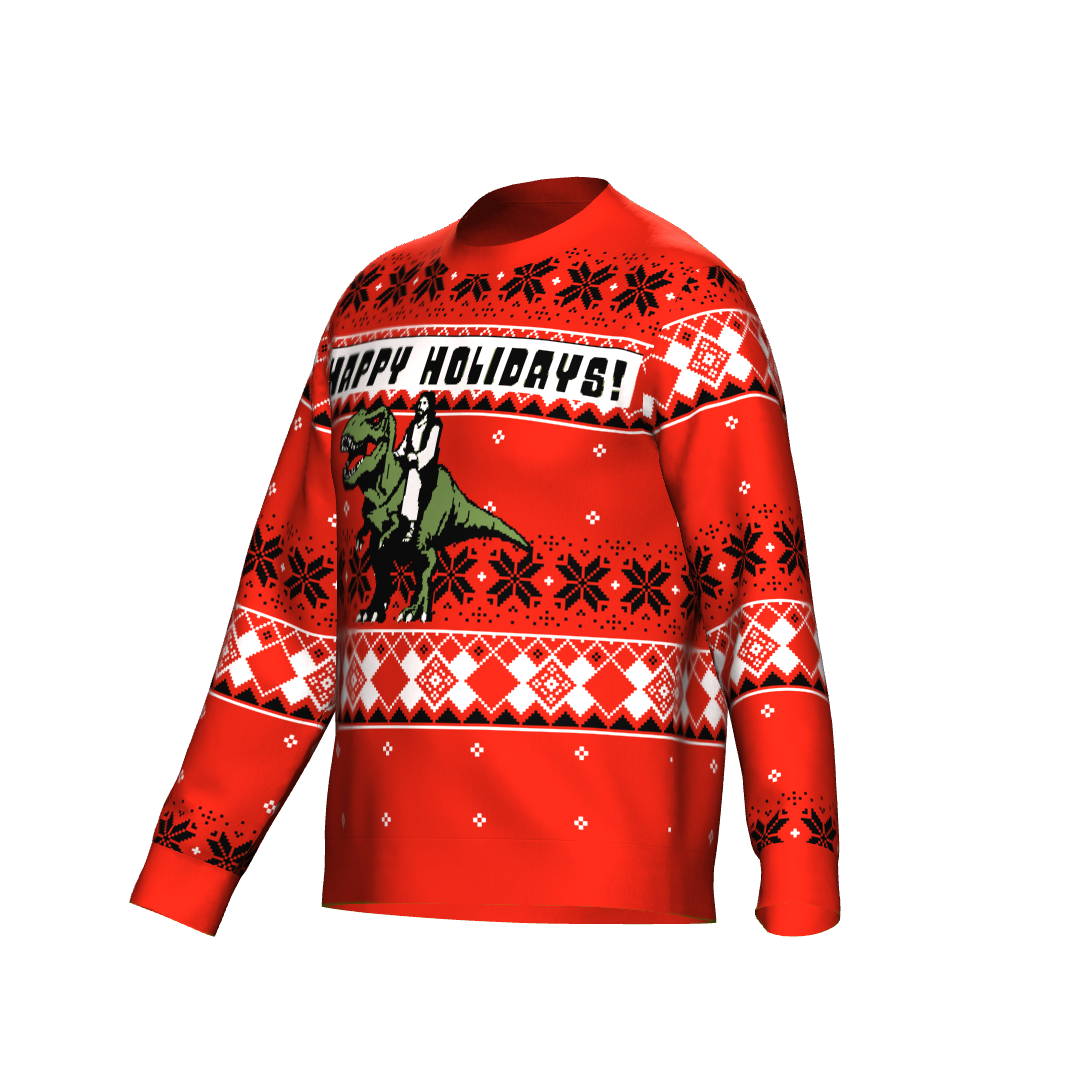 Ugly Christmas Sweater - Jesus on a Dinosaur