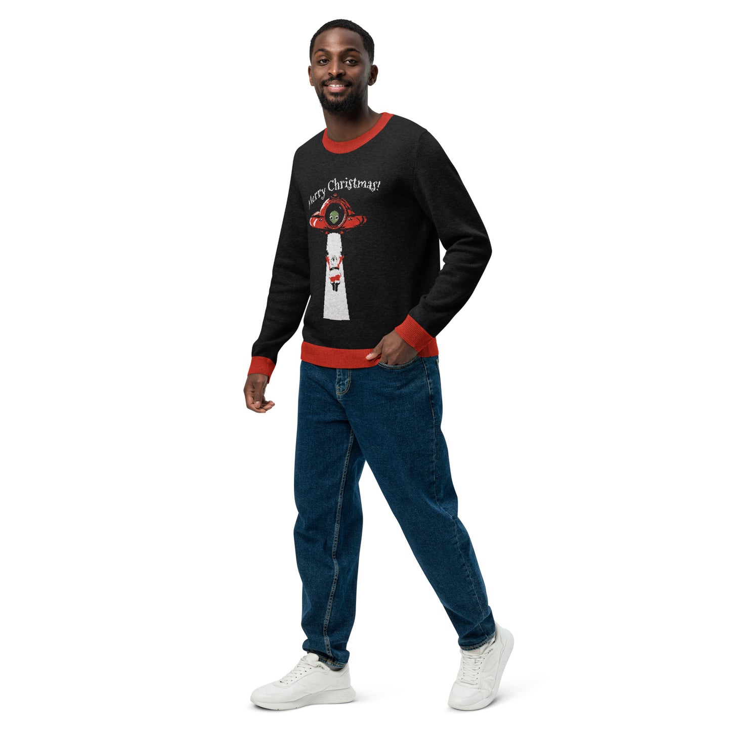 Ugly Christmas Sweater - Santa's Alien Abduction (Black and Red)
