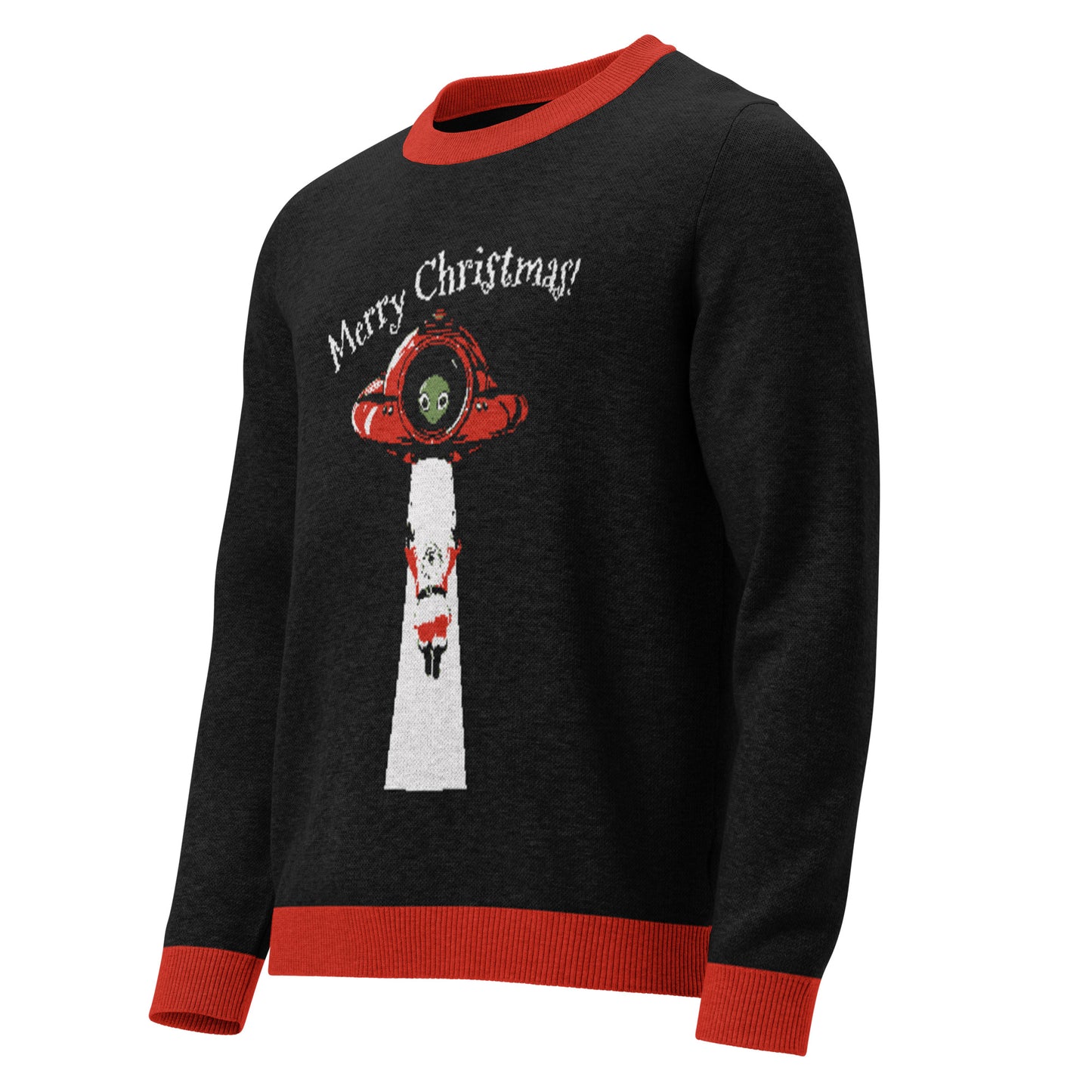 Ugly Christmas Sweater - Santa's Alien Abduction (Black and Red)