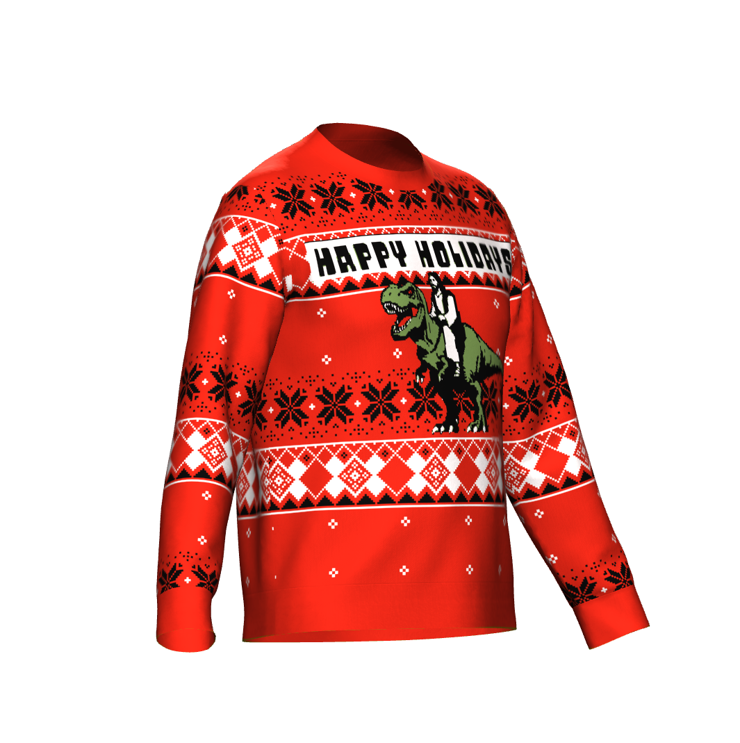 Ugly Christmas Sweater - Jesus on a Dinosaur