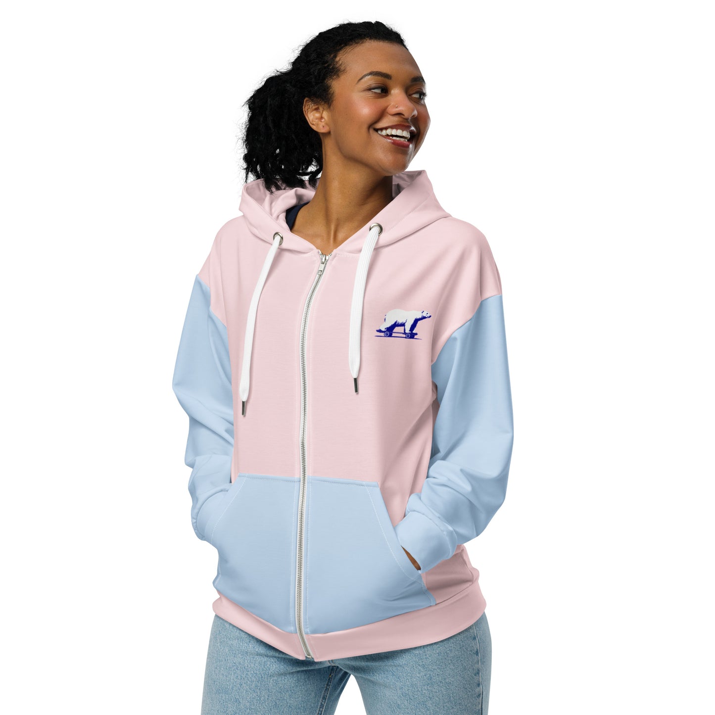 Polar Bear on a Skateboard - zip hoodie (unisex)