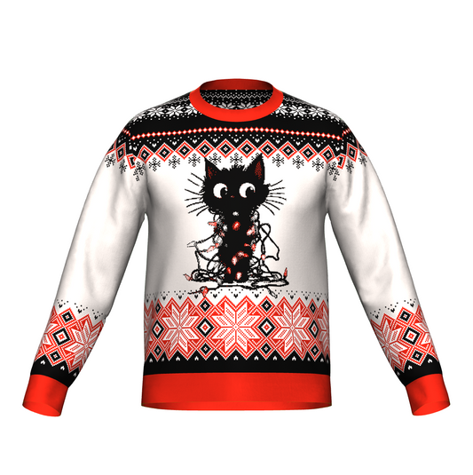 Ugly Christmas Sweater - Curious Black Kitty