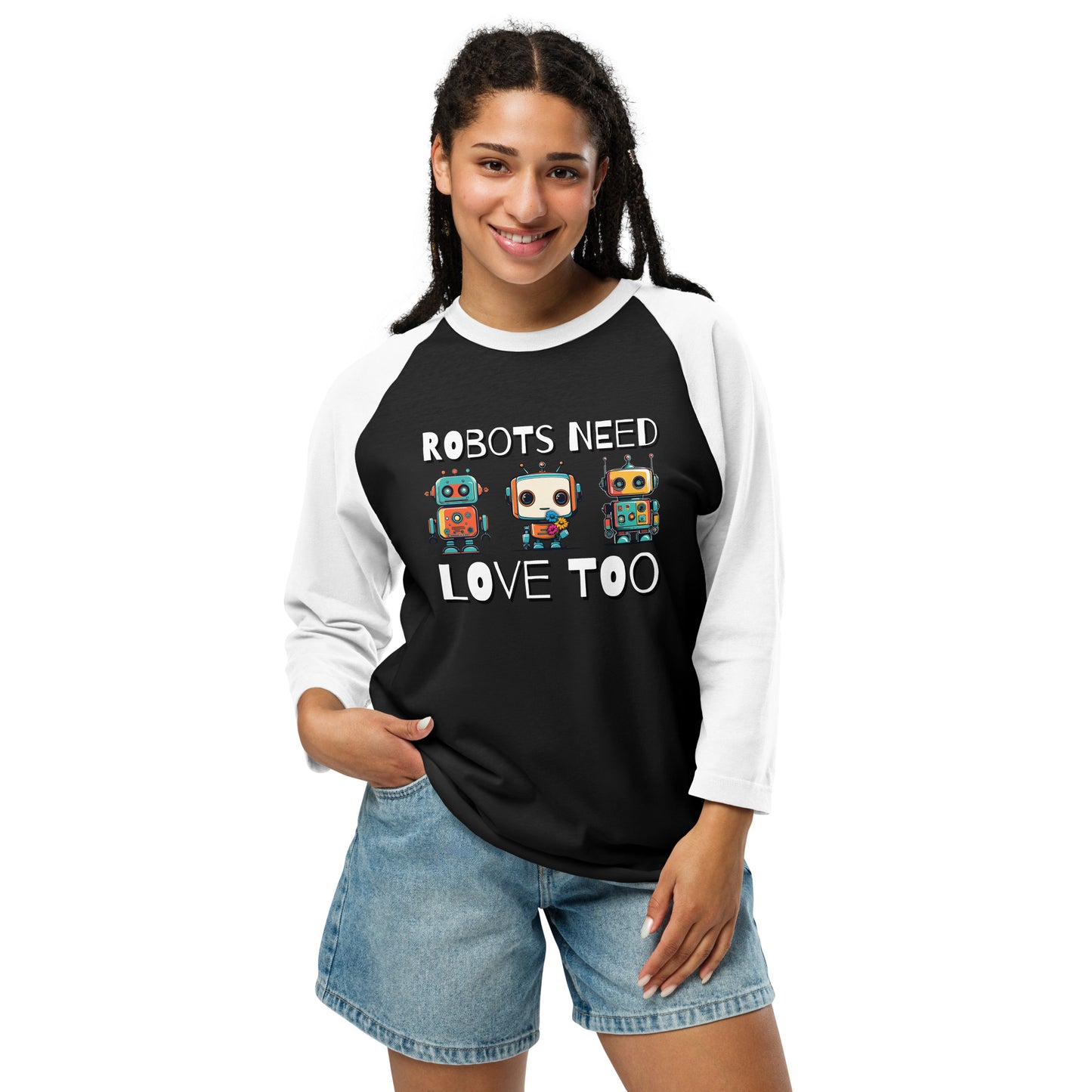 Robots Need Love Too No. 3 - 3/4 sleeve raglan shirt