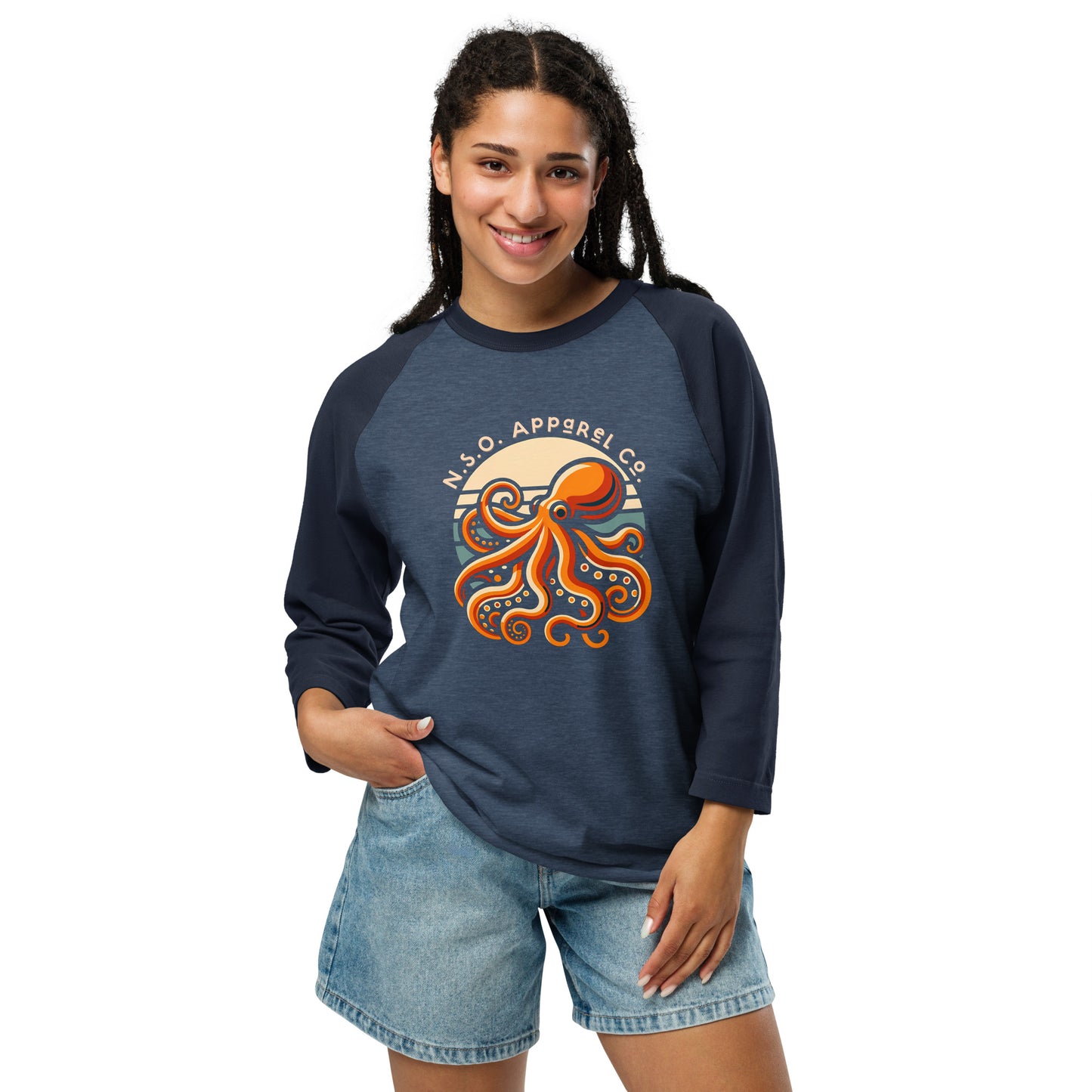 Awesome Orange Octopus No. 2 - 3/4 sleeve raglan shirt