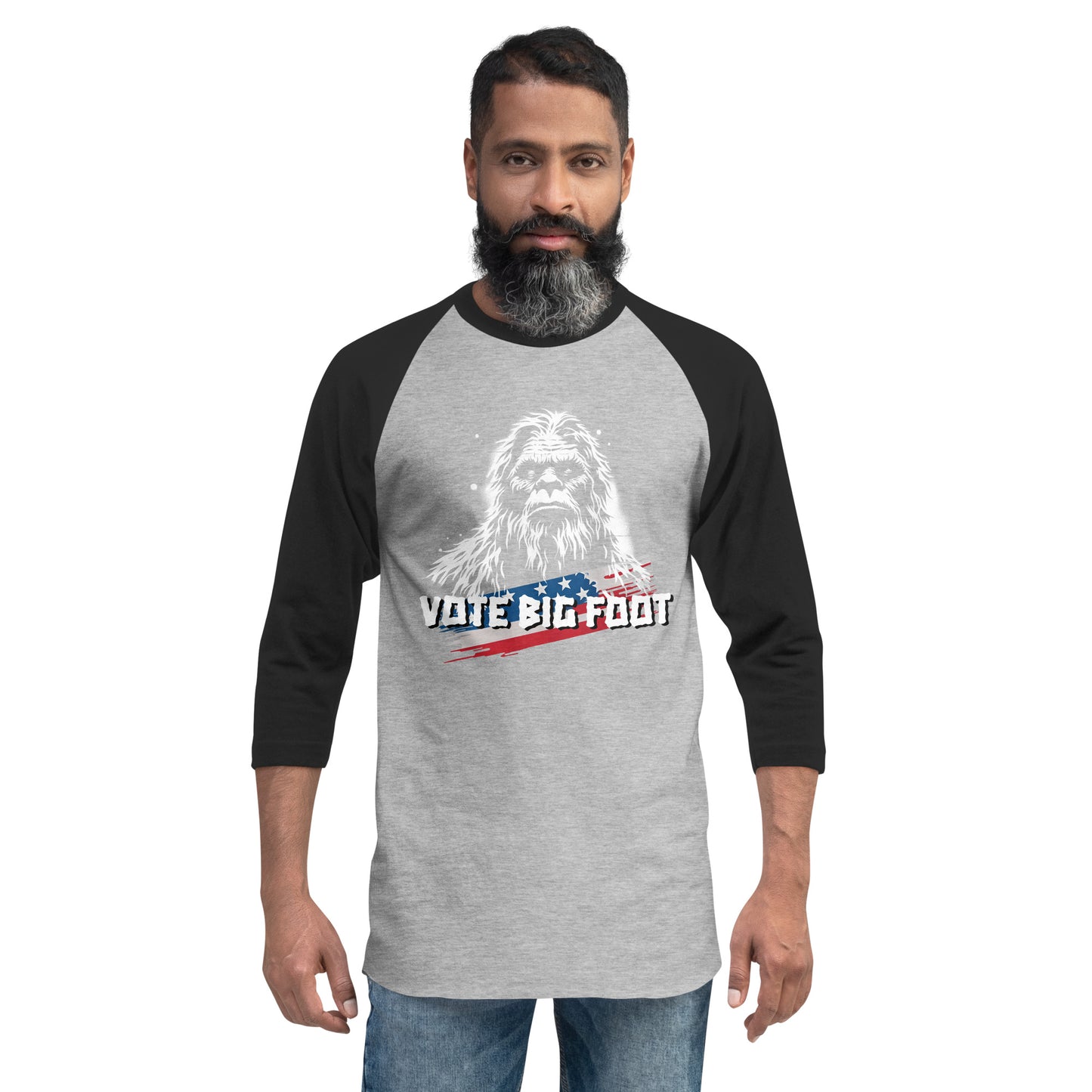 Sasquatch No. 3 - "VOTE BIG FOOT" - 3/4 sleeve raglan shirt