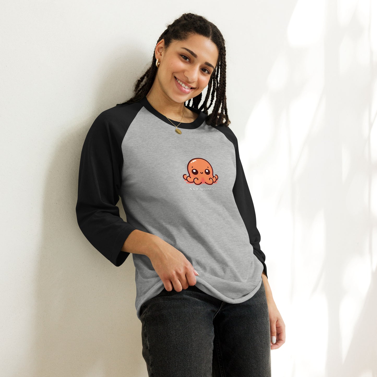 Awesome Orange Octopus No. 5 - 3/4 sleeve raglan shirt