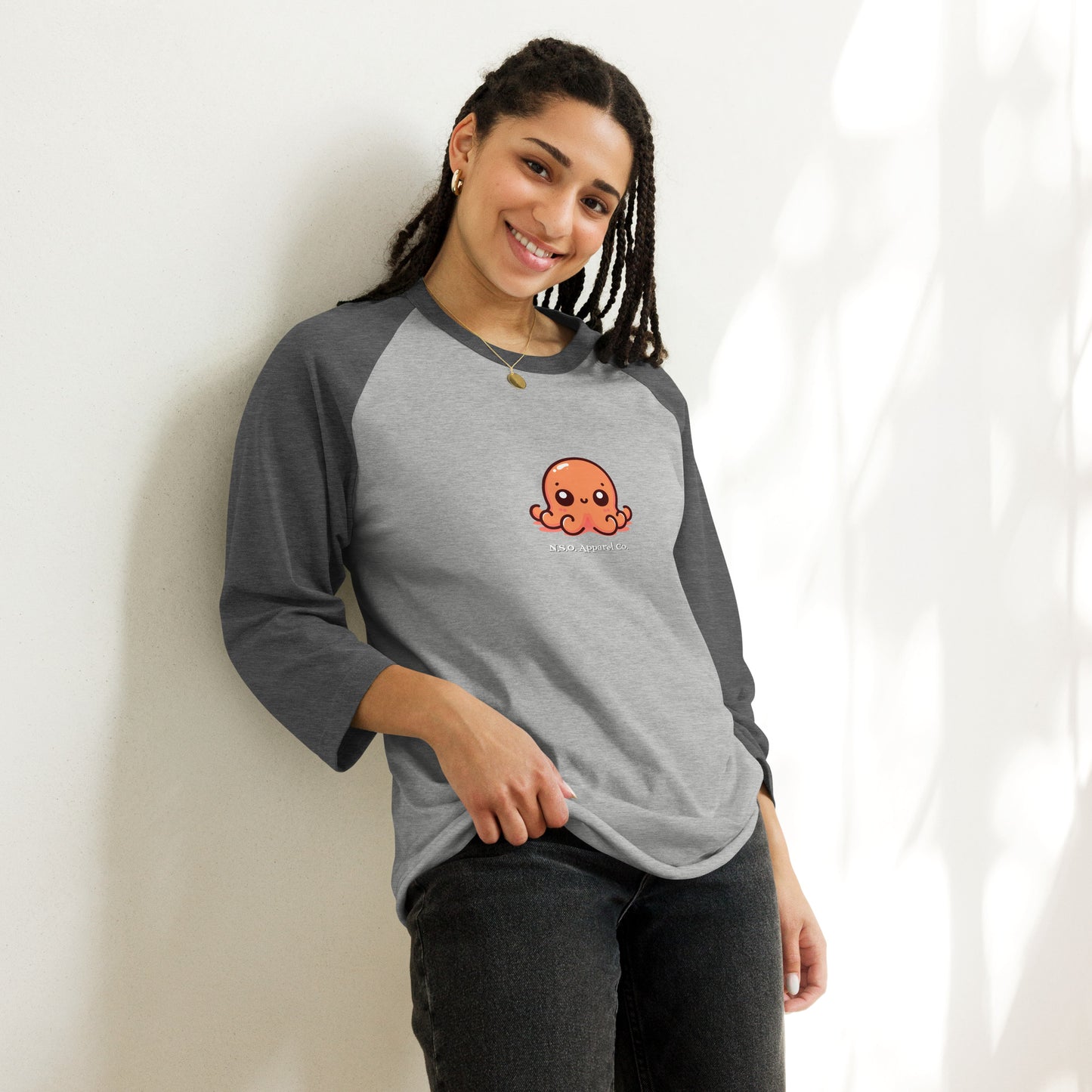 Awesome Orange Octopus No. 5 - 3/4 sleeve raglan shirt