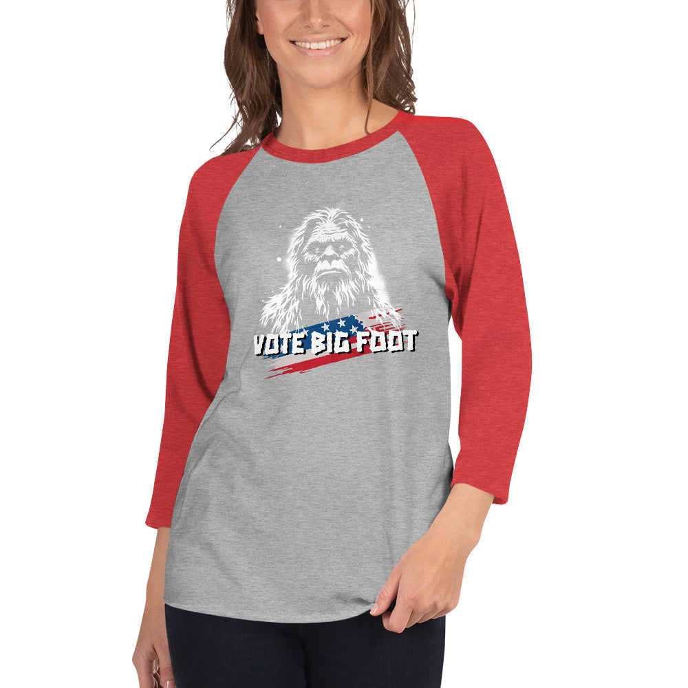 Sasquatch No. 3 - "VOTE BIG FOOT" - 3/4 sleeve raglan shirt