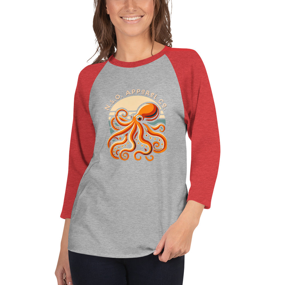 Awesome Orange Octopus No. 2 - 3/4 sleeve raglan shirt