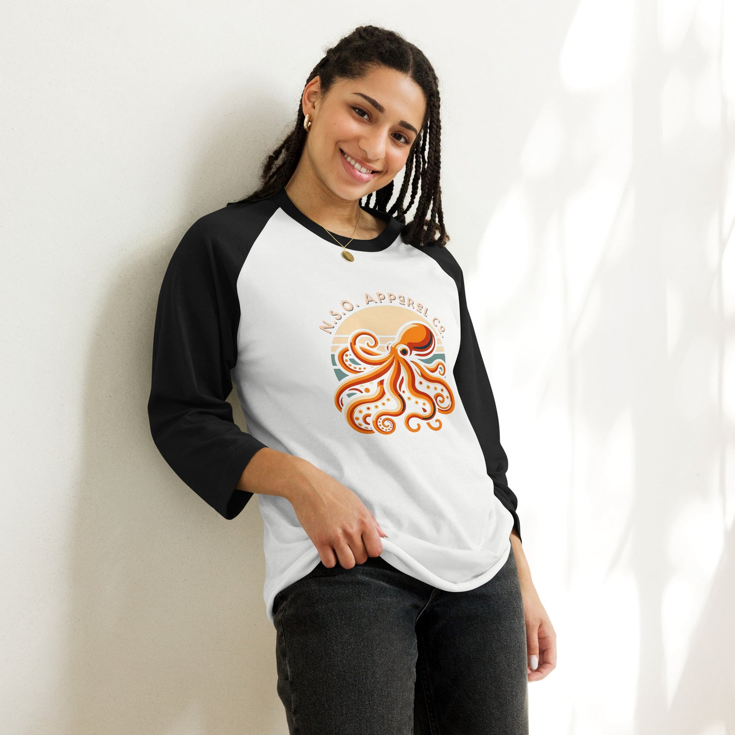 Awesome Orange Octopus No. 2 - 3/4 sleeve raglan shirt