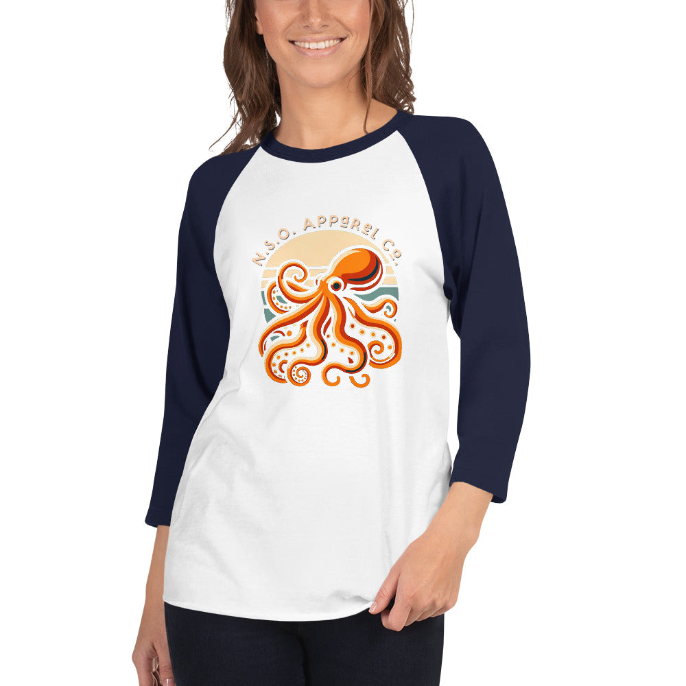 Awesome Orange Octopus No. 2 - 3/4 sleeve raglan shirt