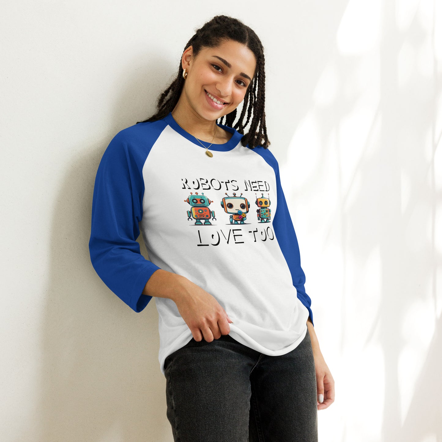 Robots Need Love Too No. 3 - 3/4 sleeve raglan shirt